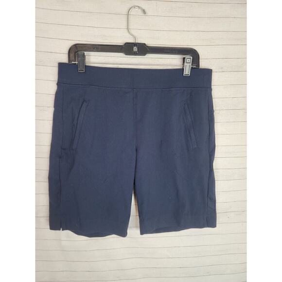 ATHLETA NAVY PULL ON SHORTS W ZIPPER POCKETS, SZ MEDIUM - Picture 1 of 11